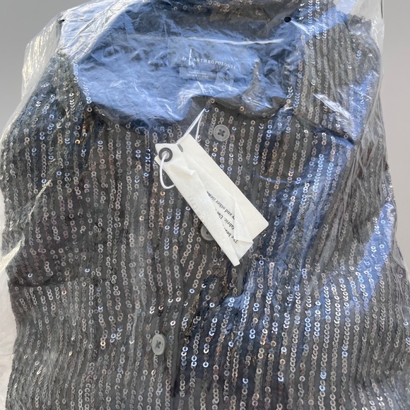 NWT Anthropologie Sequin Buttondown Long Sleeve Shirt in Slate size M - Picture 13 of 17